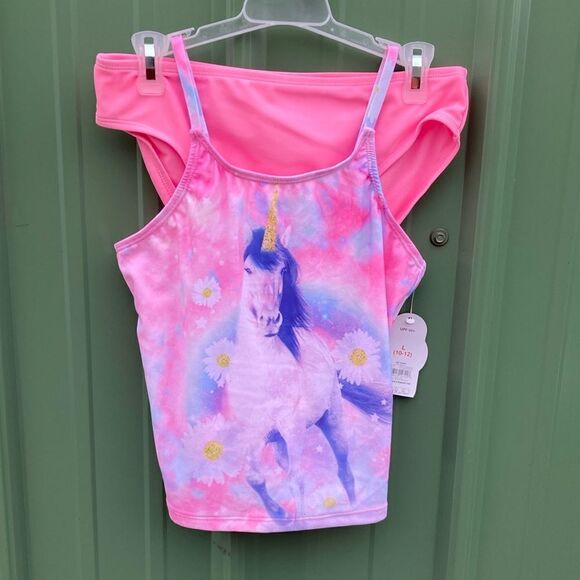 Girls Unicorn Printed Tankini Swimsuit Bathing Suit 2-Pack Size L 10/12 - Picture 4 of 11